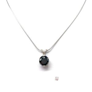 Black Round Moissanite Sterling Silver Pendant Necklace Authentic