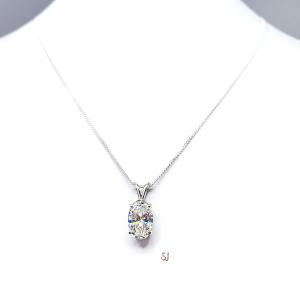 Oval Cubic Zirconia Pendant – 3 Ct 12x8mm near colorless CZ – Sterling silver necklace