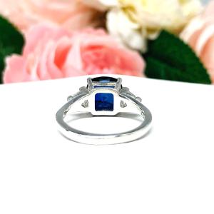 Lab Blue Sapphire Cushion Cut CZ Trillions Ring