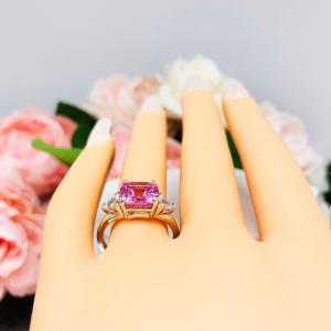 Lab Pink Sapphire Cushion CZ Trillions Ring