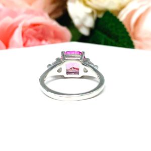 Lab Pink Sapphire Cushion CZ Trillions Ring