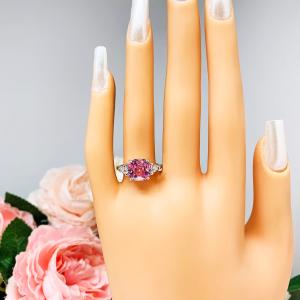 Lab Pink Sapphire Cushion CZ Trillions Ring