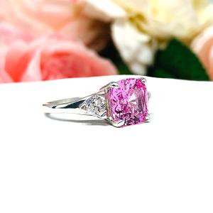 Lab Pink Sapphire Cushion CZ Trillions Ring