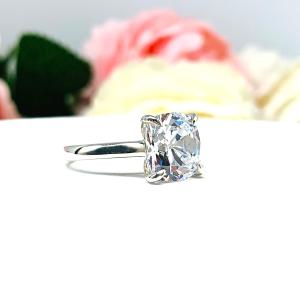 Old Mine CZ Engagement Ring Size 6 – 10mm, Near Colorless, Sterling Silver