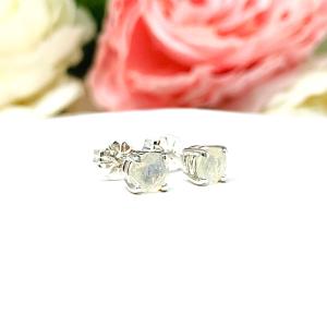 Round Precious Opal Stud Earrings - 5mm natural Contra Luz opal gemstones - Sterling silver settings