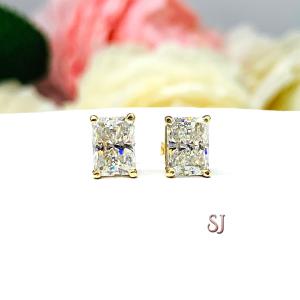 Radiant Moissanite 14k Yellow Gold Stud Earrings 7x5mm 2 Carats Total Authentic FINAL SALE