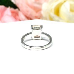 Emerald Cut Morganite Sterling Silver Ring Size 5 - Genuine 9x7mm peach gemstone