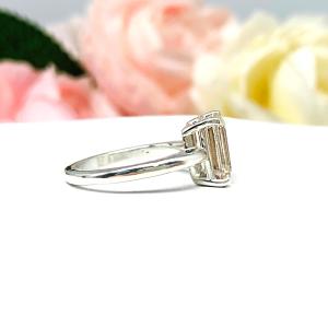 Emerald Cut Morganite Sterling Silver Ring Size 5 - Genuine 9x7mm peach gemstone