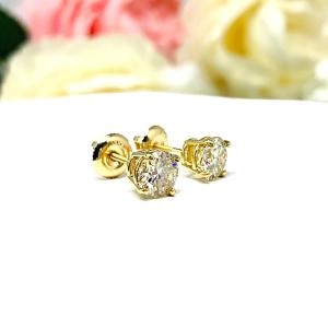 Champagne Moissanite Stud Earrings – 6mm Round – 14k Yellow Gold – Screw Back – CLEARANCE