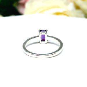 Natural African Amethyst Emerald Cut Ring - AAA quality gemstone - Sterling silver setting