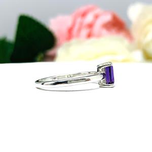 Natural African Amethyst Emerald Cut Ring - AAA quality gemstone - Sterling silver setting