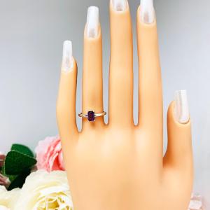 Natural African Amethyst Emerald Cut Ring - AAA quality gemstone - Sterling silver setting