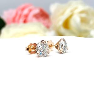 Moissanite Martini 14k Rose Gold Stud Earrings - Round authentic moissanites - Solid gold settings -  FREE 3RD DAY UPS