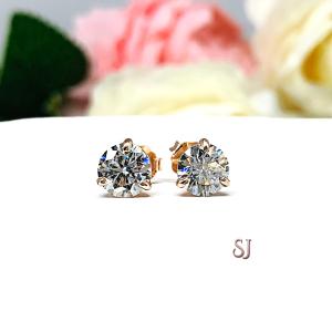 Moissanite Martini 14k Rose Gold Stud Earrings - Round authentic moissanites - Solid gold settings -  FREE 3RD DAY UPS