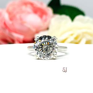 Round Portuguese Cut CZ Engagement Ring Near Colorless Cubic Zirconia