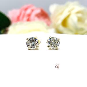 Round Moissanite 14k Gold Stud Earrings Authentic Claw Prong FREE 3RD DAY UPS