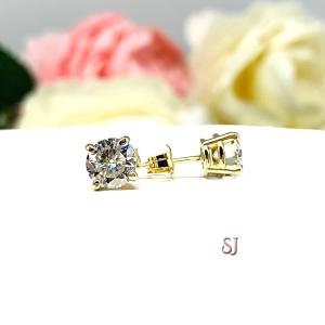 Round Moissanite 14k Gold Stud Earrings Authentic Claw Prong FREE 3RD DAY UPS
