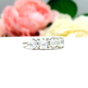 Rainbow Moonstone Five Stone Ring 4mm Round Sterling Silver Size 7 FINAL SALE