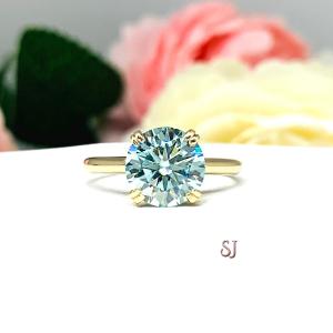 Round Blue Moissanite Engagement Ring - Authentic moissanites - Sterling silver setting
