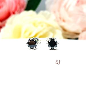 Round Black Moissanite 6 Prong Stud Earrings - Authentic moissanites - Sterling silver settings