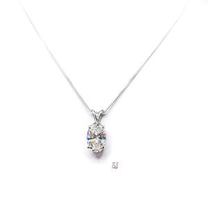 Oval Cubic Zirconia Pendant – 3 Ct 12x8mm near colorless CZ – Sterling silver necklace