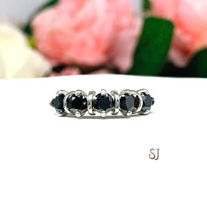 Round Black Moissanite Five Stone Ring Authentic