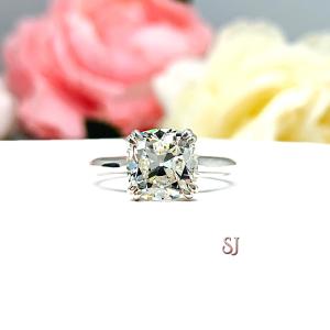 Old Mine Cut Near Colorless CZ Engagement Ring 8mm, 9mm, 10mm