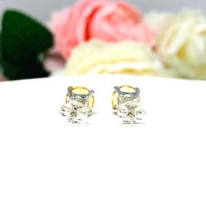 Round Golden Citrine Stud Earrings - 7mm natural gemstones - Sterling silver settings