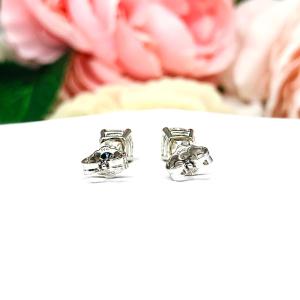 Old Mine Cut Moissanite Stud Earrings – 14k White Gold – 5mm Round – 1 Ct Total – Solid Gold Setting