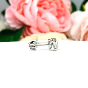 Old Mine Cut Moissanite Stud Earrings – 14k White Gold – 5mm Round – 1 Ct Total – Solid Gold Setting