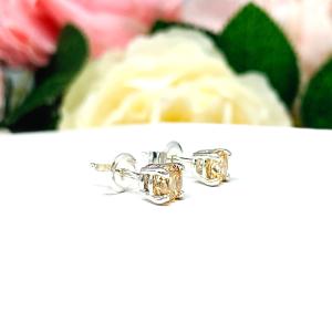 Round Light Champagne CZ Stud Earrings - 6A quality 5mm czs - Sterling silver basket settings