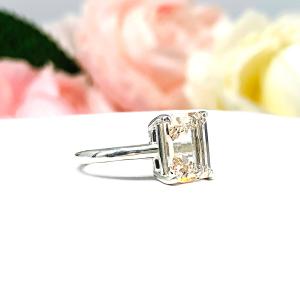 Emerald Cut Morganite Sterling Silver Ring Size 5 - Genuine 9x7mm peach gemstone
