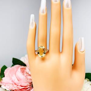 Oval Golden Citrine Ring Size 8 - Genuine 16x12mm (9 cts) Gemstone - Sterling silver statement setting