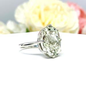 Prasiolite Green Amethyst Oval Ring Size 6 - Genuine 16x12mm gemstone -  Sterling silver 8 prong statement setting