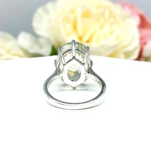 Prasiolite Green Amethyst Oval Ring Size 6 - Genuine 16x12mm gemstone -  Sterling silver 8 prong statement setting