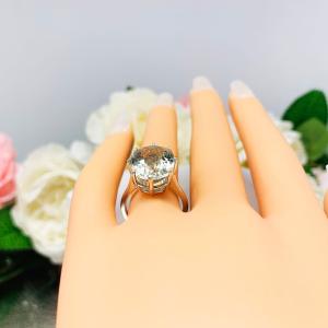 Prasiolite Green Amethyst Oval Ring Size 6 - Genuine 16x12mm gemstone -  Sterling silver 8 prong statement setting