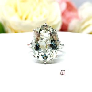 Prasiolite Green Amethyst Oval Ring Size 6 - Genuine 16x12mm gemstone -  Sterling silver 8 prong statement setting