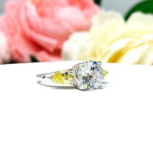 Round Cubic Zirconia Canary Pear Engagement Ring