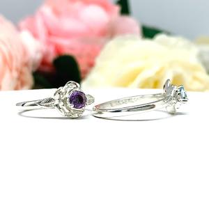 Birthstone Rose Solitaire Ring - 4mm round gemstones - Sterling silver setting