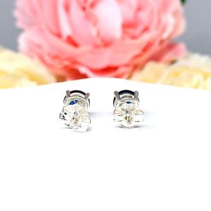 Round Lab Blue Sapphire September Birthstone Basket Stud Earrings