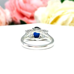 Lab Blue Sapphire CZ Oval Three Stone Ring