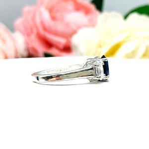 Lab Blue Sapphire CZ Oval Three Stone Ring