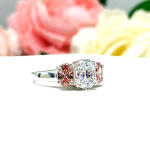 Swarovski Morganite Pink Oval CZ 3 Stone CZ Engagement Ring
