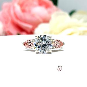 Round CZ Pear Swarovski Morganite Pink CZ Engagement Ring