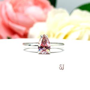 Pear Swarovski Morganite Pink Cubic Zirconia Ring