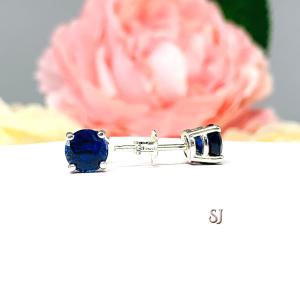 Round Lab Blue Sapphire September Birthstone Basket Stud Earrings