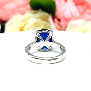 Lab Blue Sapphire 12x10mm Elongated Cushion Wide Band Low Profile Ring