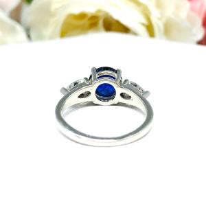 Round Lab Blue Sapphire Pear CZ 3 Stone Sterling Silver Ring