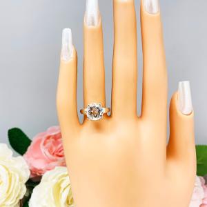 Natural White Topaz Round Solitaire Ring - Sterling silver setting