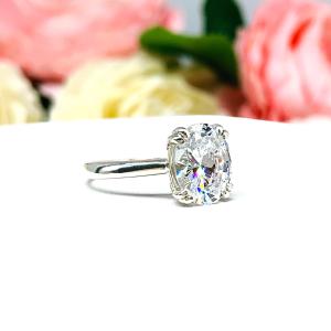 Oval Cubic Zirconia Split Prong Low Profile Engagement Ring